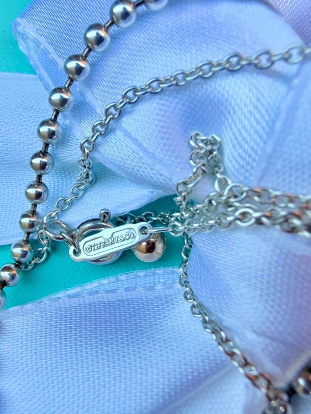 Tiffany & Co. Two Tone Mixed Bead Chain Silver Rose Gold 28-30” - Picture 3 of 3